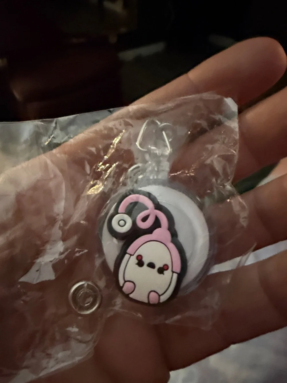Clear Badge Reel with Pink Bunny Charm - Electronics Accessory